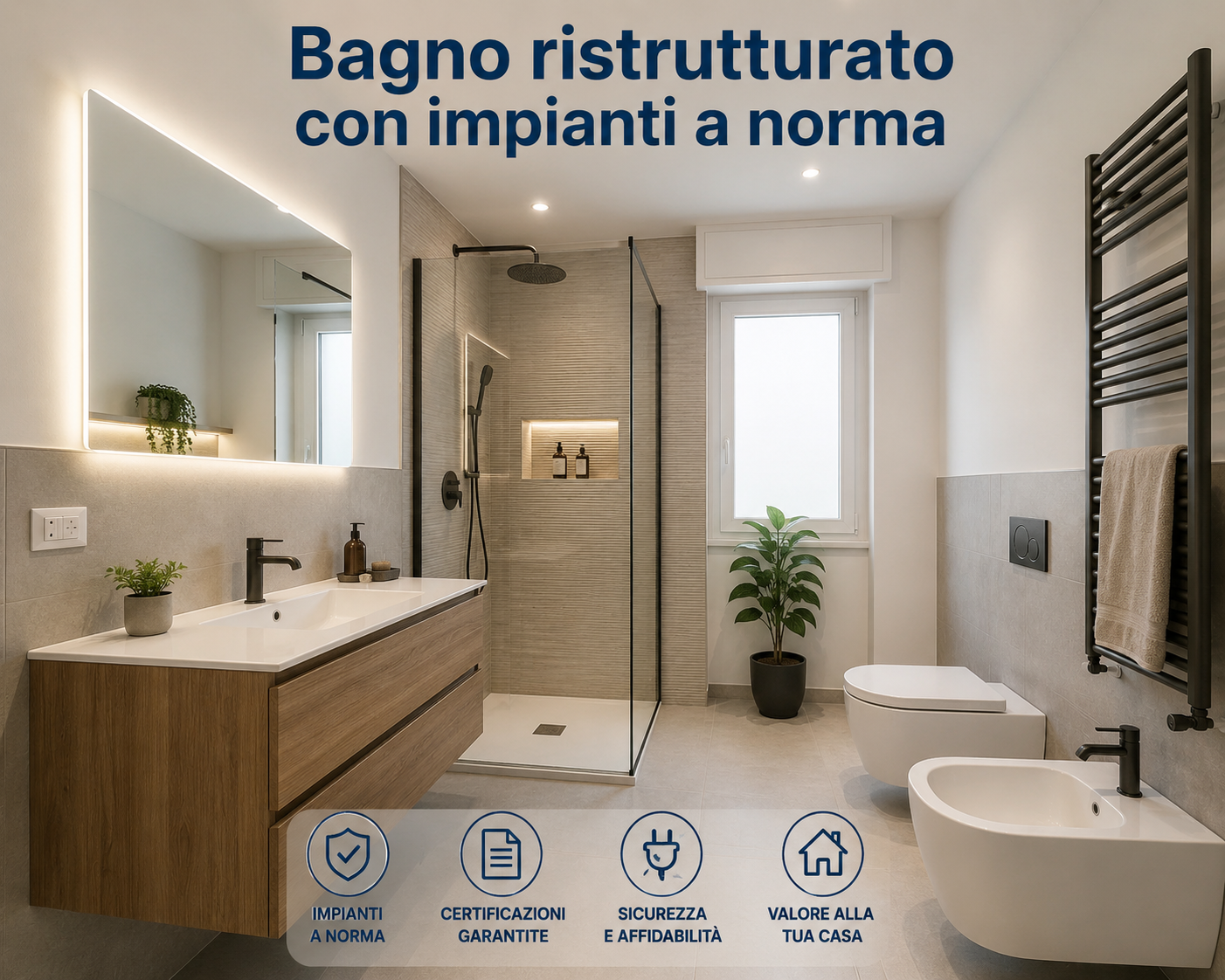 Bagno ristrutturato con impianti a norma